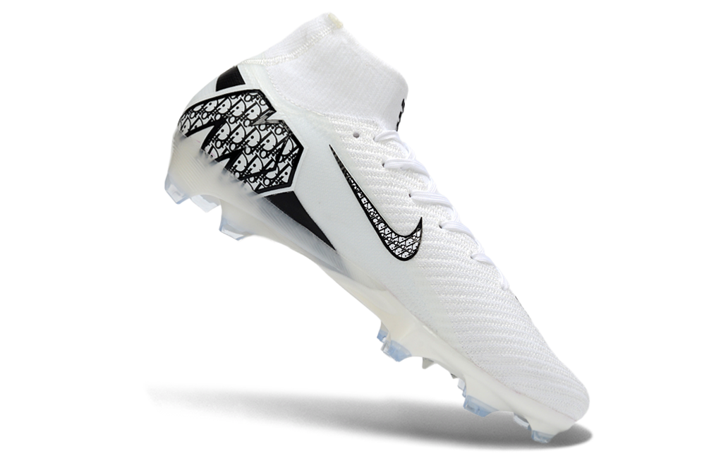 Side view of Nike Mercurial Superfly X Elite FG soccer cleats with Dior logo